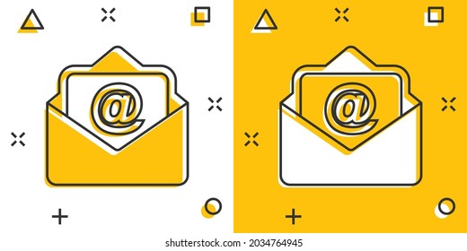 Mail envelope icon in comic style. Email message vector cartoon illustration pictogram. Mailbox e-mail business concept splash effect.