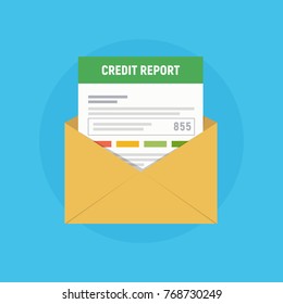 Mail Envelope Icon With Credit Report. Send Personal Credit Score Information. Vector Illustration In Flat Style.