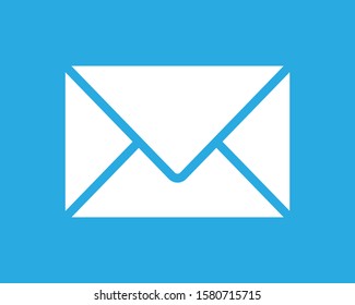 Mail envelope icon. Flat e-mail Inbox symbol. White letter isolated on blue background. Vector illustration image.