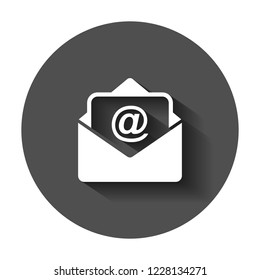 Mail envelope icon in flat style. Email message vector illustration with long shadow. Mailbox e-mail business concept.