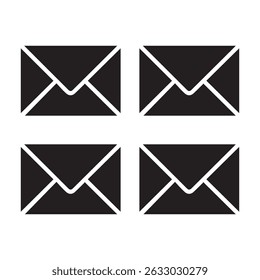 mail envelope icon. Four Email Envelopes in a Grid Design. envelope icon vector. Simple Black Email Envelope Icon