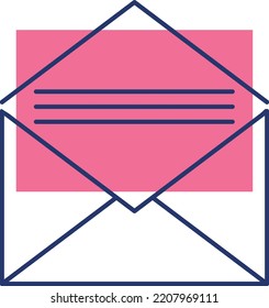 Mail envelope icon. Line icon. Opened envelope with Note Paper card. Vector illustration in Cartoon flat style 