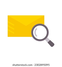 Mail envelope icon with magnifying glass. Email notification with document. Vector illustration