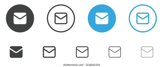 mail envelope icon, message icon, email symbol in filled, thin line, outline and stroke style for apps and website	
