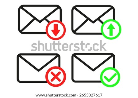 Mail envelope icon. Message symbol Vector. Incoming outgoing email. Delivery status indication.
