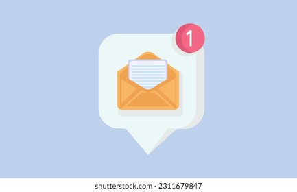 Icono de sobre de correo con notificación de nuevo mensaje. Letra mínima por correo electrónico con icono de notificación de burbuja roja sin leer.