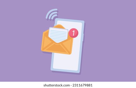 Icono de sobre de correo con notificación de nuevo mensaje en smartphone.email boletín con icono de papel de carta.