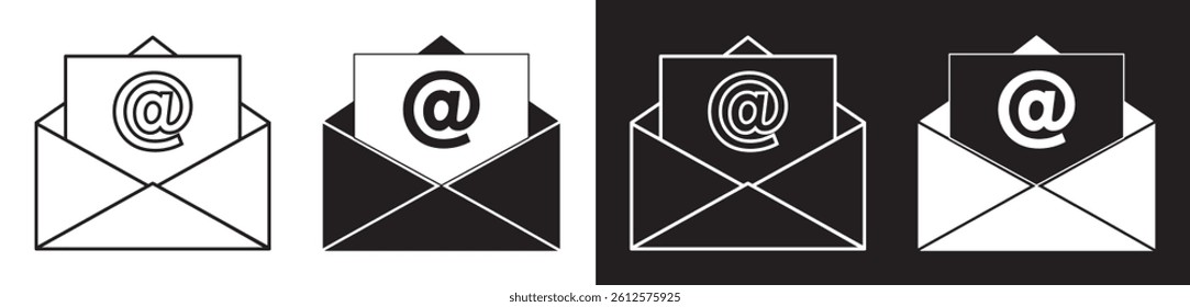 Mail envelope icon on black and white background