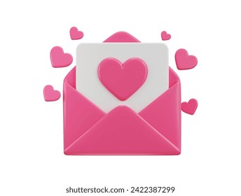 icono de sobre de correo con notificación de corazón rosa nuevo mensaje amor último icono 3d representación