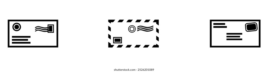 Mail envelope icon. Envelope post stamp. Envelope post delivery icons in trendy flat style. Mail with postal stamp vector illustration. EPS 10