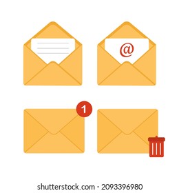 Mail envelope icon. Receiving SMS messages, notifications, invitations. Concept of delivery correspondence and letters. Vector illustration in flat cartoon style.