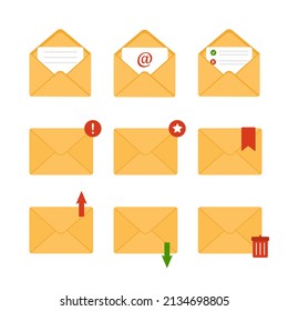 Mail envelope icon. Receiving SMS messages, notifications, invitations. Concept of delivery correspondence and letters. Vector illustration in flat cartoon style.