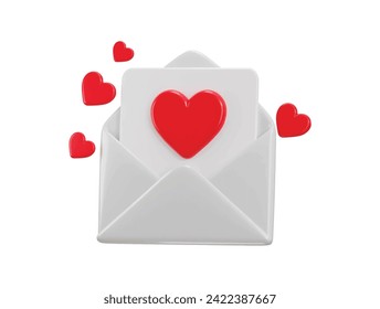 icono de sobre de correo con notificación de corazón rojo nuevo mensaje amor último icono 3d representación
