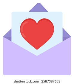 Mail envelope icon with red heart isolated on white background.