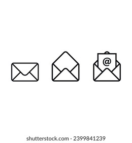  Mail envelope icon set. Closed envelope, open with a letter, with a check mark and email.