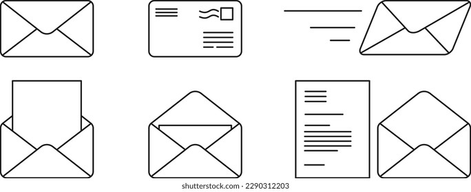 mail envelope icon set, correspondence vector illustration