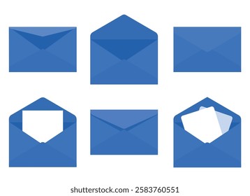 Mail envelope icon set. Folded and unfolded envelope isolated vector illustration