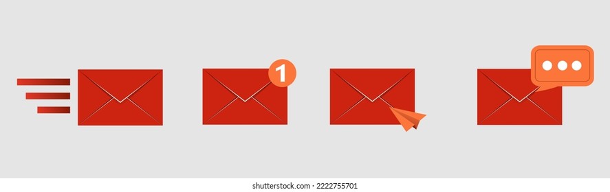 mail envelope icon set with marker new message
 isolated on grey background. Render email notification
 with letters, check mark, paper plane and magnifying glass.
 realistic vector