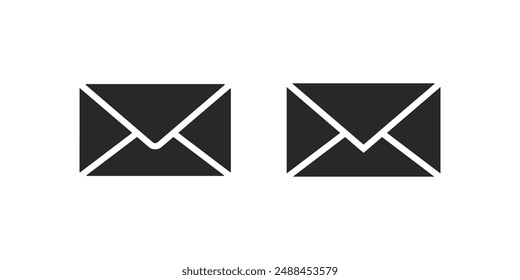 Symbolsatz für den E-Mail-Umschlag. Buttone für das Newsletter-Web. Schließen Sie das Symbol für die E-Mail-Gliederung. Flaches, dünnes E-Mail-Piktogramm auf weißem Hintergrund. Senden Sie das Vektorgrafik-Zeichen für die E-Mail-Nachricht. Kommunikation, Messaging, Social Media