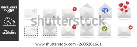 Mail envelope icon set on transparent background. Notification, message or email vector icon set. Envelope message icon collection