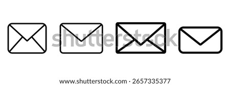 Mail envelope icon set. Mail icon vector. Email icon vector. Email vector icon set. Mail post vector symbol. Letter message envelope sign in black color.