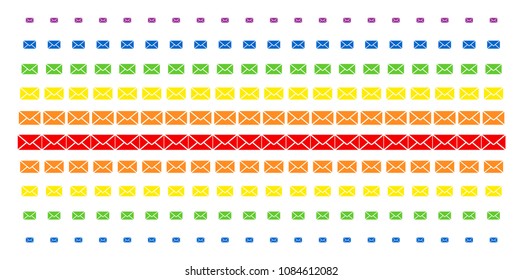 Mail Envelope icon spectral halftone pattern. Vector pictograms organized into halftone grid with vertical spectral gradient. Designed for backgrounds, covers, templates and abstraction concepts.