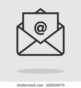 Mail Envelope icon. Vector illustration style is flat iconic symbol with symbol at, gray color, gray background and sharp edges. Designed for web and software interfaces.