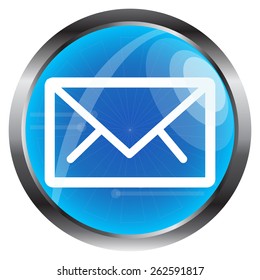 mail envelope icon vector on glossy blue button isolated on white