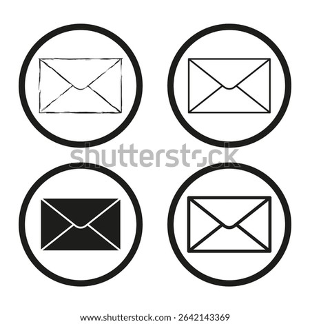 Mail envelope icons. Circular message symbols. Open closed variations. Vector communication set.