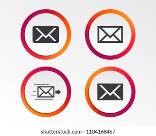 Mail envelope icons. Message delivery symbol. Post office letter signs. Infographic design buttons. Circle templates. Vector