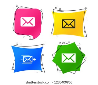 Mail envelope icons. Message delivery symbol. Post office letter signs. Geometric colorful tags. Banners with flat icons. Trendy design. Vector