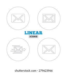 Mail envelope icons. Message delivery symbol. Post office letter signs. Linear outline web icons. Vector