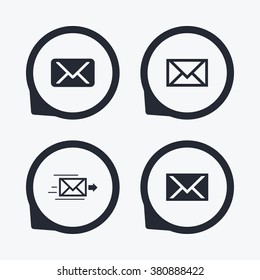 Mail envelope icons. Message delivery symbol. Post office letter signs. Flat icon pointers.