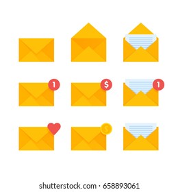 Mail envelope icons set. Email send message concept vector illustration