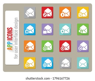 mail and envelope icons set in flat design with long shadow