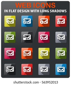 mail and envelope icons set in flat design with long shadow