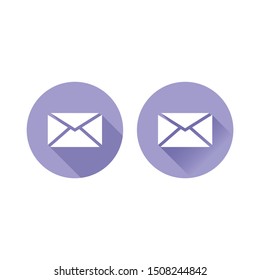 Mail envelope, letter circle long shadow vector icon. Post office colorful symbol.