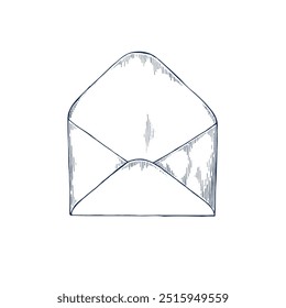Mail envelope letter hand drawn Isolated vector illustration. Sketch for wedding Invitation, postcard, message parcels, Newsletter Date, postal service in sketch style, mail delivery. Engraving style.