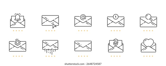 Mail, envelope, letter line icons. Editable stroke