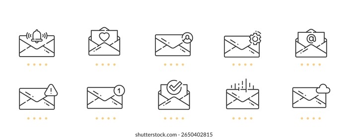 Mail, envelope, letter line icons. Editable stroke