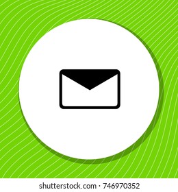 Mail, envelope, letter, message, notice, report black vector icon on white circle for user interface, web, application, app, ui and print. Simple design illustration. Green line background.