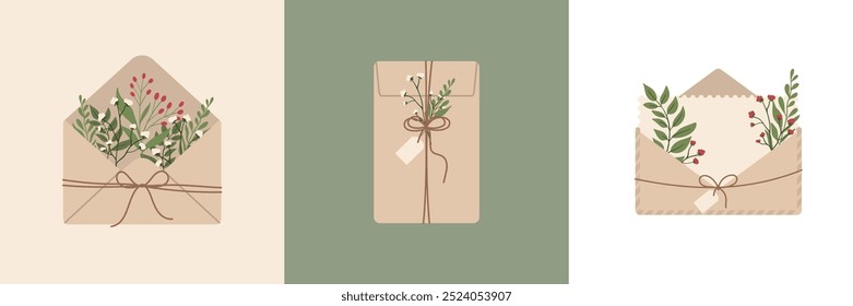 Mail Envelope Letter. Post card Craft paper letter and mail envelope. Postage card cute envelope vector illustration.