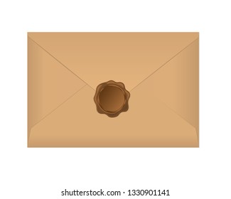 mail envelope or letter sealed with wax seal isolated on a white background