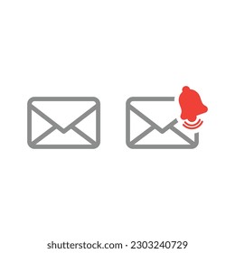 Mail, envelope line vector icon set. Letter with notification bell outline icons.