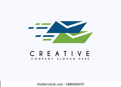 Mail envelope logo design vector illustration. fast mail message business and technology logos