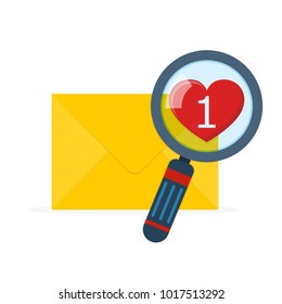 Mail envelope with magnifying glass in flat design. Vector illustration. Mail checking concept.