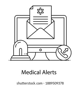 
Mail envelope with medical sign inside monitor with hooder, concept of medical alerts icon