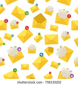 Mail envelope notifications, message communication background seamless pattern. Vector illustration