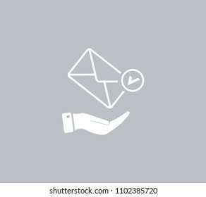 Mail envelope on the hand, mail. A letter on the palm of your hand. Vector icon.