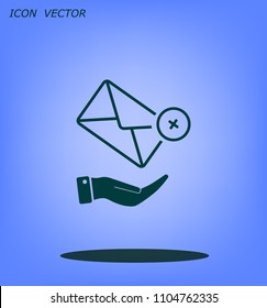 Mail envelope on the hand, mail. A letter on the palm of your hand. Vector icon.